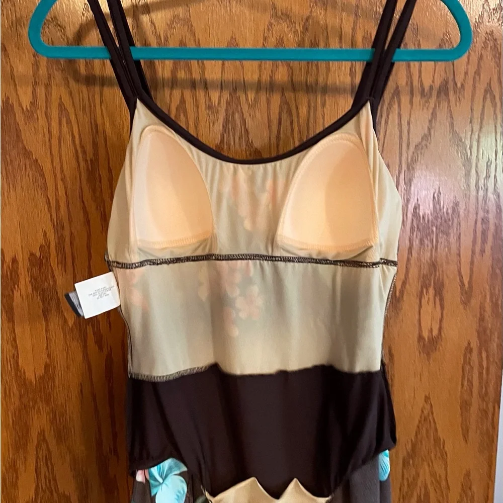 Floral Brown Swim Dress with Pink and Blue Accents Size 16 - Picture 5 of 8